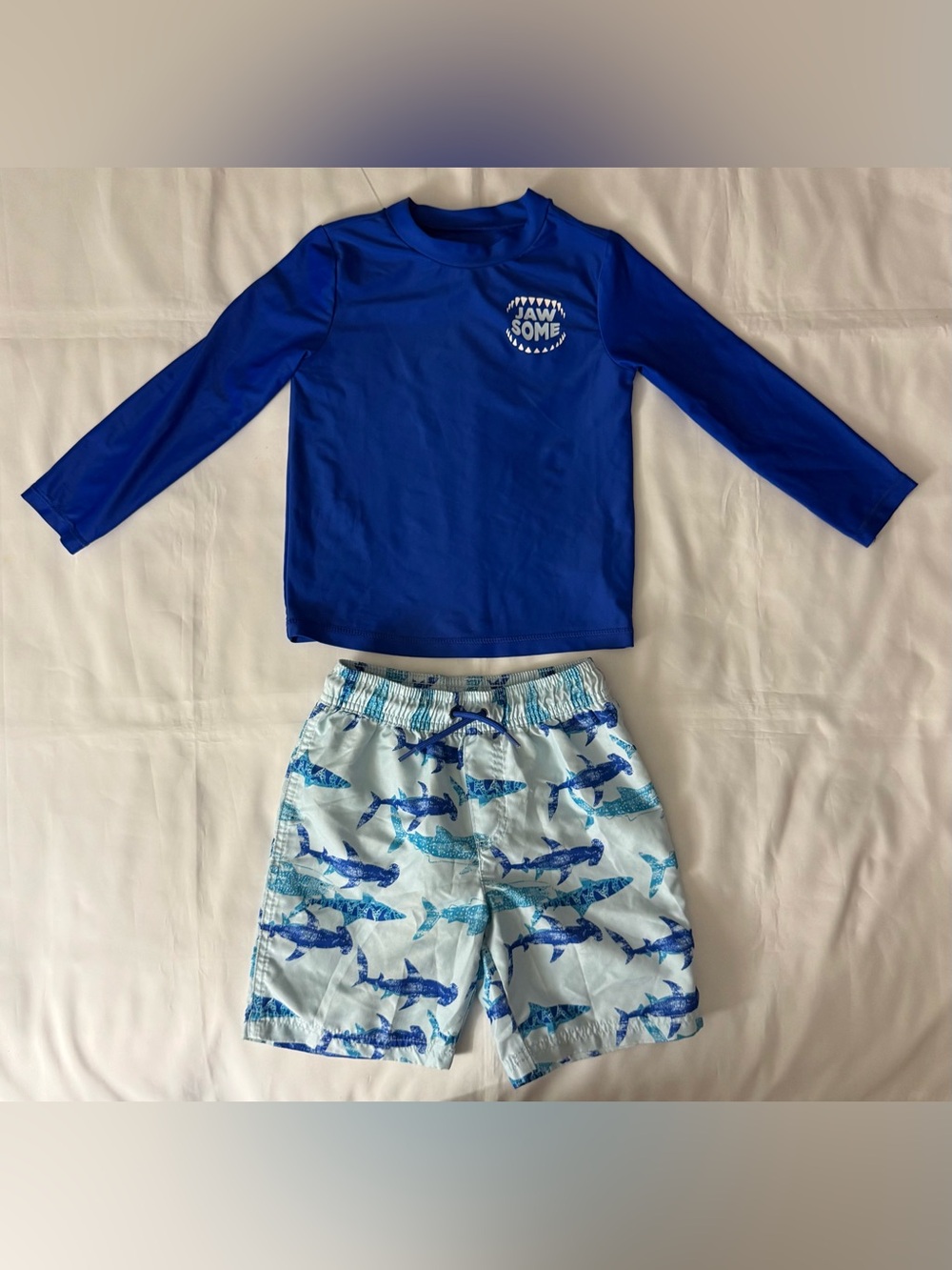 Just One You By Carter’s Blue Shark Themed Swimsuit - Long Sleeve Shirt & Trunks